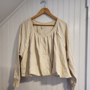 Pilcro Anthropologie Cream Cotton Bubble Hem Sweatshirt Top Balletcore M